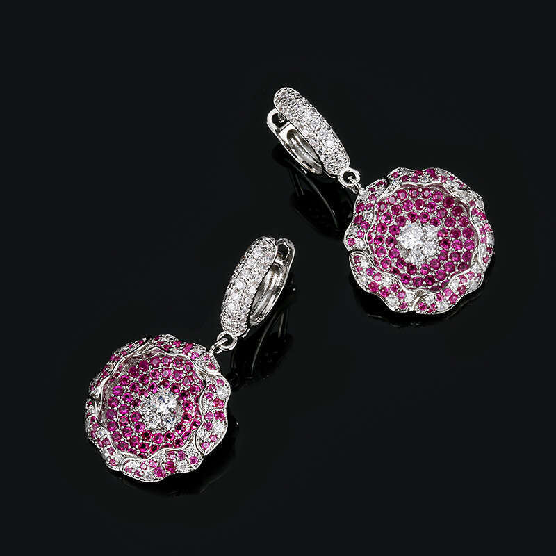 Autumn Winter New Jewelry Light Hollow Full Dia Red Fashion Versatile Women's Drop Earrings Wholesale 8D4
