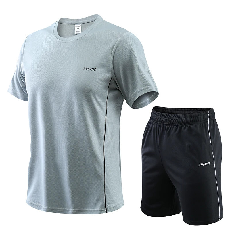 CHRLCK Mens Running Set Summer Quick Drying Sweat-absorbing Short Sleeved T-shirt Shorts Sports Suit Two-piece Set Men 250707