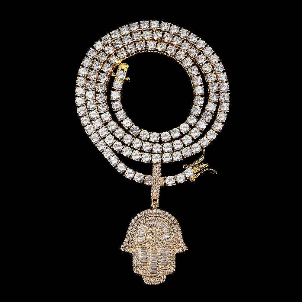 High Quality Hip Hop Jewelry CZ Iced Out Dia Hand of Fatima Hamsa Pendant Necklace