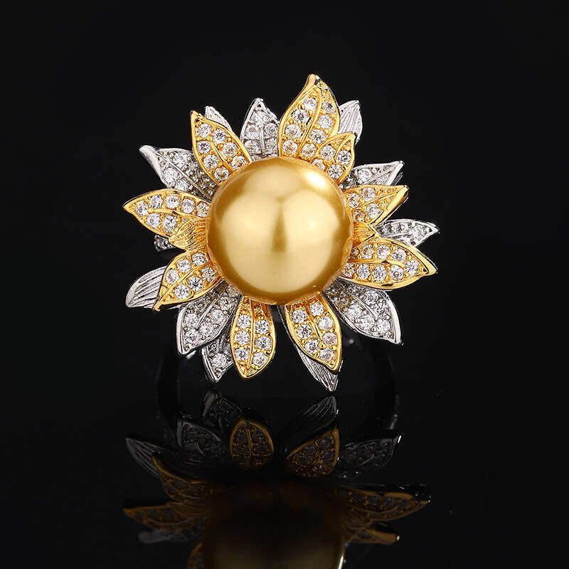 Set Jewelry Imitation Natural Pendant Ring S Sier Needle Earrings Pearl Two-Tone Electroplating Women 616
