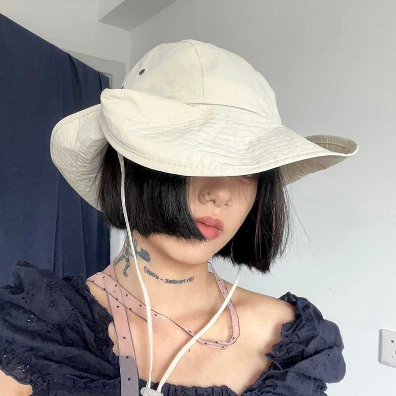 Ins Solid Color Retro Western Cowboy Caps for Women Summer Outdoor Leisure Sunscreen Big Brim Quick-drying Bucket Hats Men Y250707