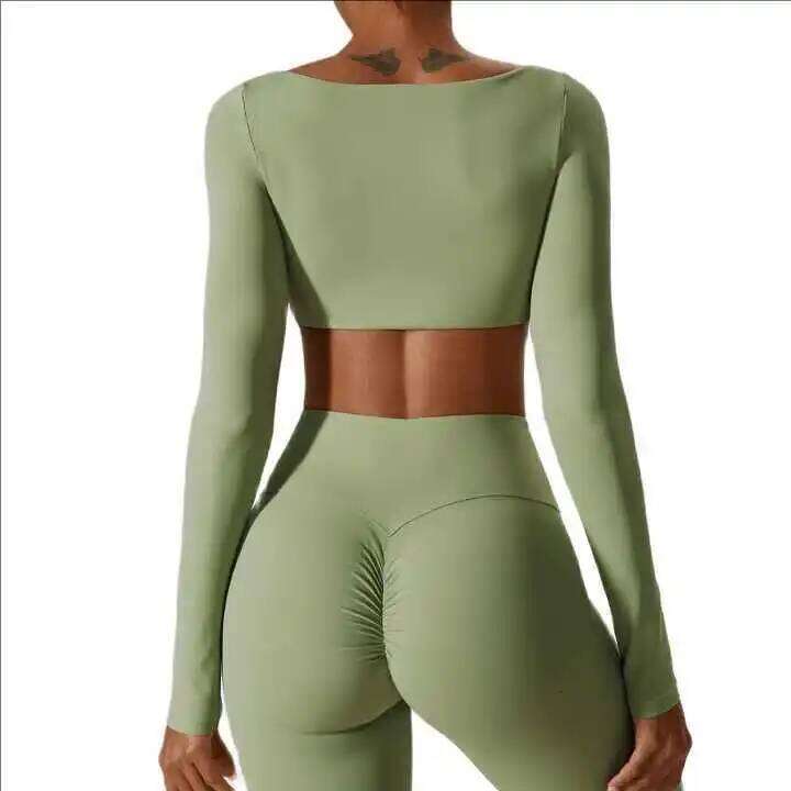 SHINBENE High Elastic Fiess Crop Women Long Sleeve Square Neck Top Padded Workout Yoga Tight Tops 5.0 (3 reviews) 1 sold