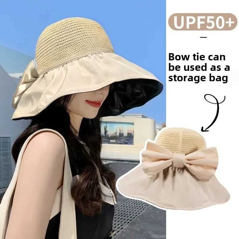 2025 Sunscreen Hat Womens UV Resistant Sun Hat Foldable Black Rubber Fisherman Hat Face Covering Seaside Big Brim Y250707