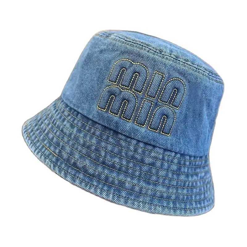 Washed Denim Embroidery Letter Fisherman Hat Children Spring Summer Jeans Korean New Bucket Hat Luxury Brand Sun Hat Cap Y250707