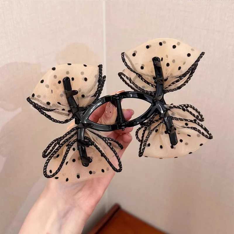 Elegant Rhinestones Chiffon Dot Bow Hair Claw For Women Girls Sweet Hair Ornament Hair Clips Hairpin Fashion Hair Accessories Z250707