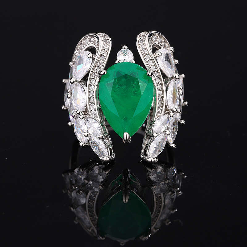 Huayoumei Jewelry Live Simulation Red Ring Fashion Pink Zircon Emerald Pear Shape 10X14 A39
