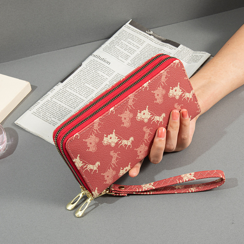 Free shipping designer Double Zipper Wallet for Women Long Style New European and American Design Large Capacity Double Layer Money Clip Printed Clutc