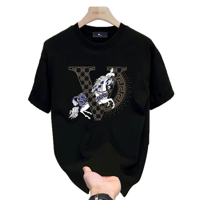 free shipping for man A trendy brand of pure cotton men's printed short-sleeved T-shirt, a new summer fashion and versatile round-neck T-shirt