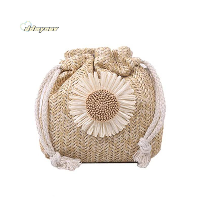 Rattan Woven Women Straw Bag Handbag Knit Flower Summer Beach Woman Shoulder Messenger Khaki Beige Bags Fashion Creative ddmynov