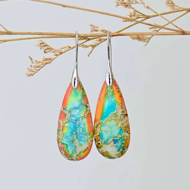 Natural Stone Simple Jasper Fashion Earrings Water Drop - Shipped