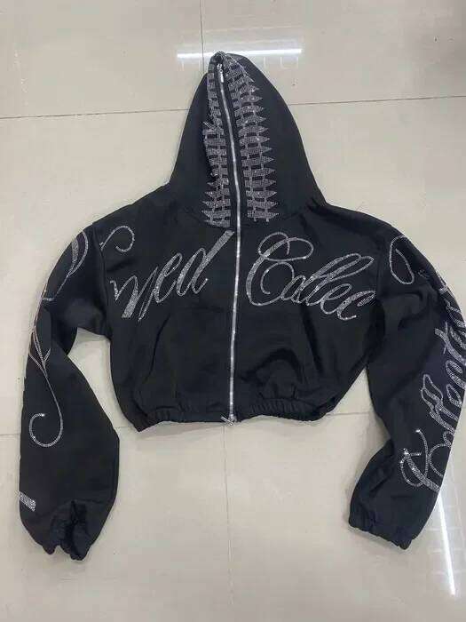 Streetwear Fashion Zipper Goth Y2K Clothing Women Stylish Trend Letter Black Oversized Zip Up Hoodie Casual Jacket Clothe
