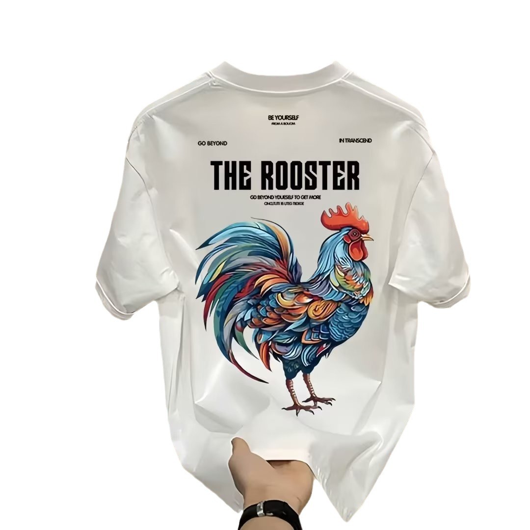 free shipping for man Trendy brand pure cotton printed men's short-sleeved T-shirt casual round neck