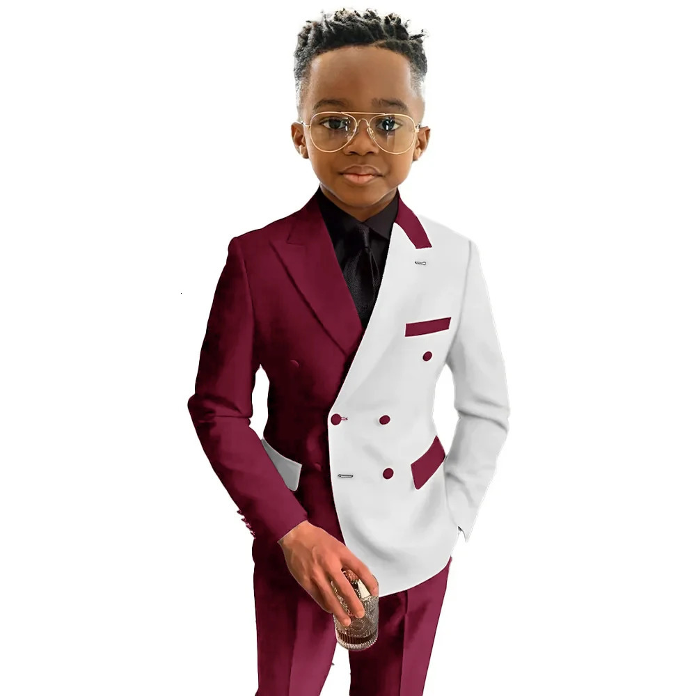 White and Royal Blue Boys Suit 2 Pieces Set Fashion Party Wedding Tuxedo 3-16 Yeard Old Kids Blazer Double Breasted Clothes 250704
