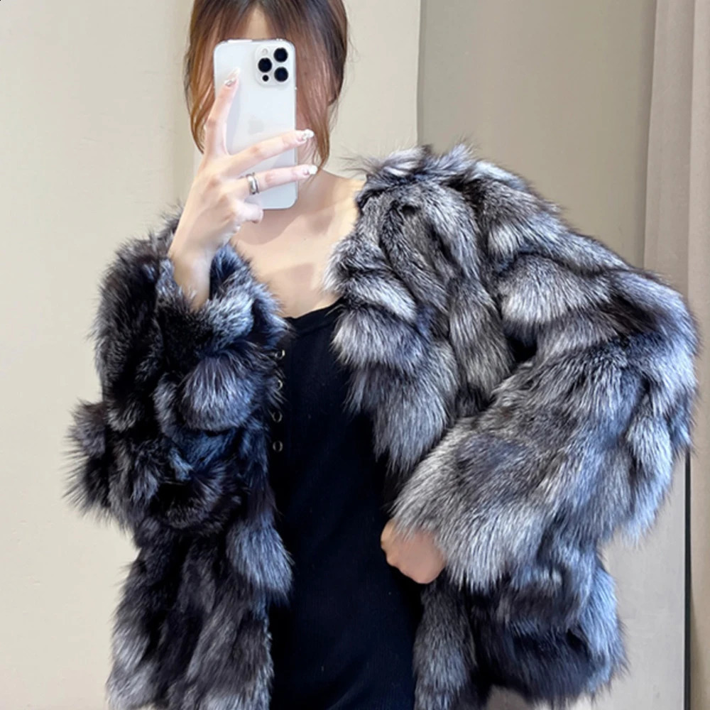 Women winter outdoor fashion fox fur coat Natural warm fox fur jacket Female 100% genuine fox fur overcoat 250703