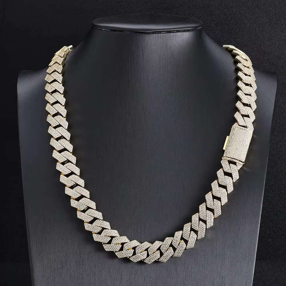 European American Cross-Border 15mm S925 Silver Necklace for Men High-End Hip-Hop Style Diamond-Inlaid Rhombus Cuban Moissanite
