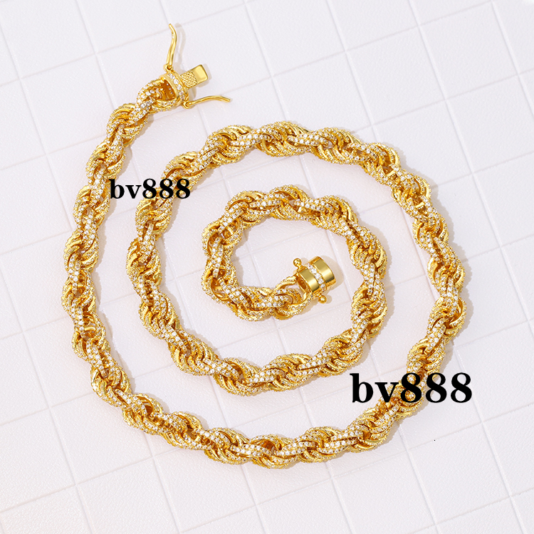 High Quality 8MM Twist Rope Chain 925 Sterling Silver Gold Plated With VVS Moissanite for Mens Womens ecklace
