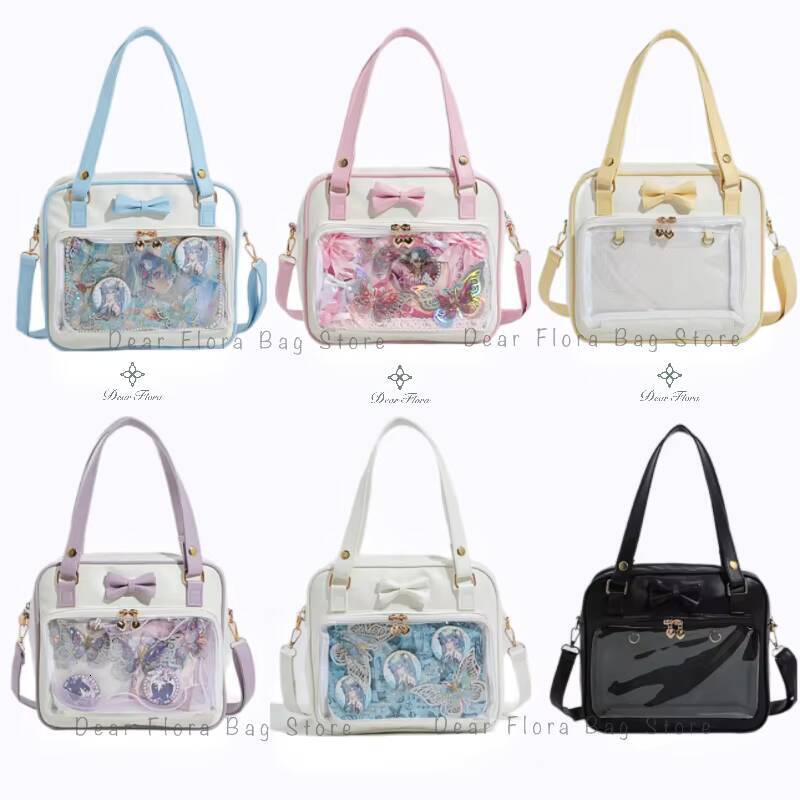 Y2K Cute Bow Ita Girl Transparent Messenger Women Fashion Shoulder Crossbody Ladys DIY Badge Tote Bag Lolita Handbag ddmynov