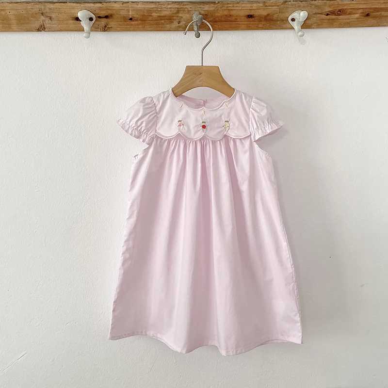 1-6 Years Summer Childrens Clothing Summer Baby Girl Dress Flower Collar Rose Embroidery Ruffled Edge Dress Sweet And Cute Casual R250707