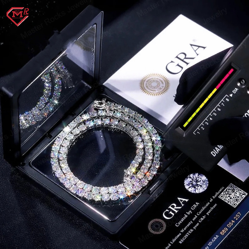 8MM Vvs Moissanite Diamond 925 Sterling Silver Tennis Chain Hiphop Iced Out Moissanite Tennis Chain