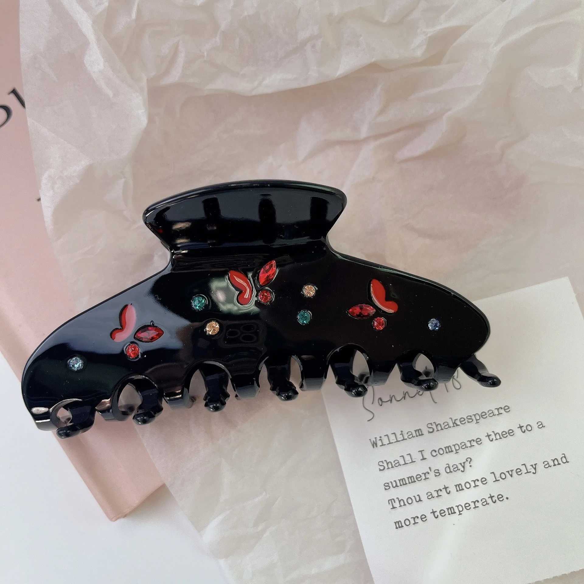 Muweordy New Water Diamond Butterfly Hair Clip Acetate Claw Clip Colorful Crab Hair Clip Shark Grip Hair Accessories for Women Y250707