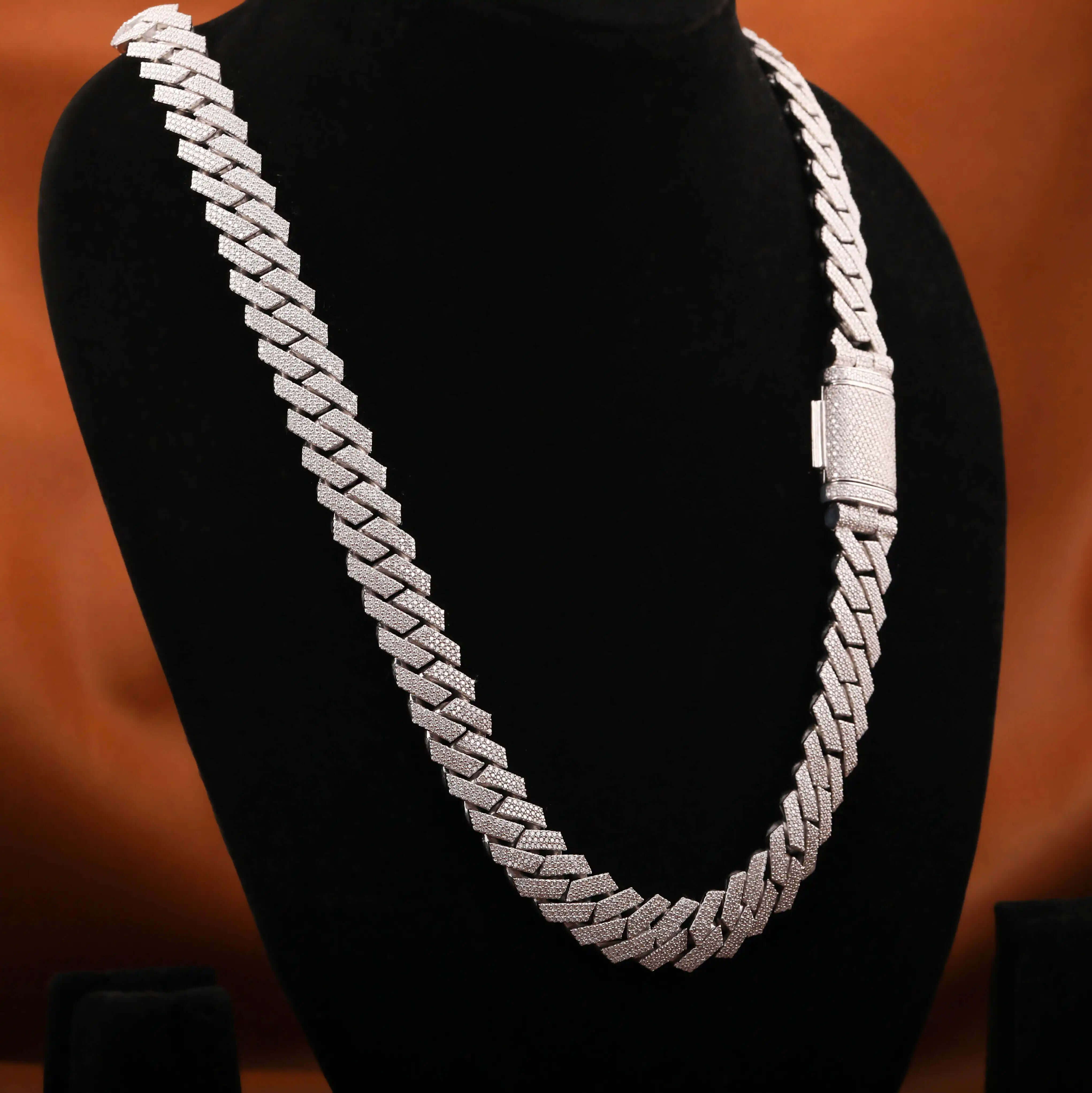Mens 14mm 925 Sterling Silver Cuban Style Rapper Chain 18K Gold Plated Moissanite Diamond Fashion Body Chain