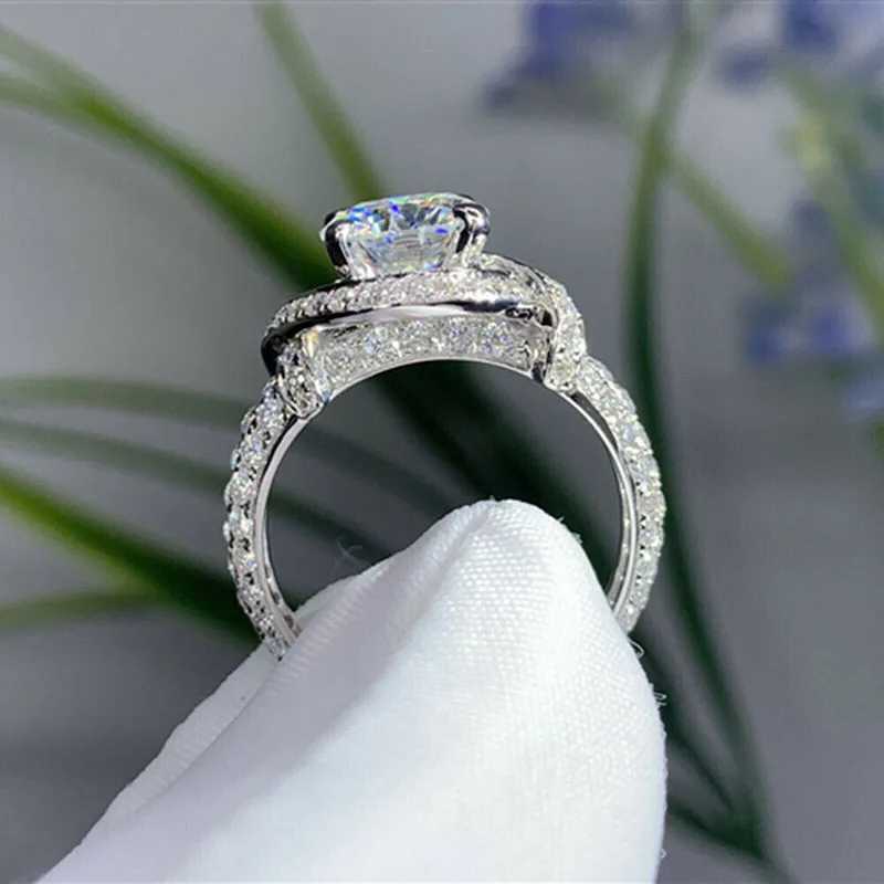 925 Sterling Silver Rings Full Paved Cubic Zirconia Luxury Engagement Wedding Rings Anniversary Party Elegant Female Jewelry XJ250707