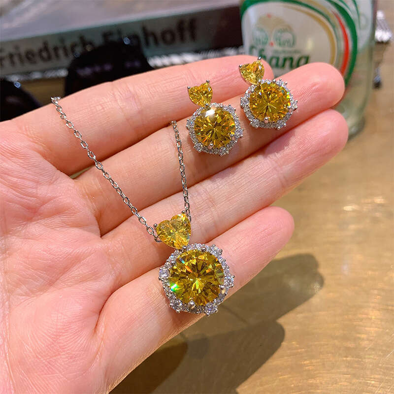 Minimalist Yellow Earring Pink Dia Micro Pave Exaggerated Earrings Women's Jewelry Set 341