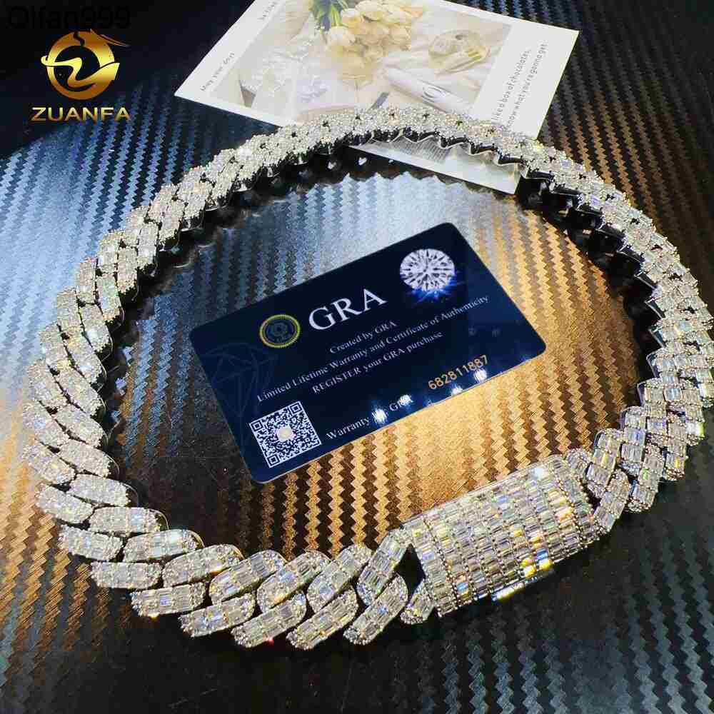 Custom Sterg Sier Jewelry 16Mm Full Baguette Design VVS Moissanite Chain Fashion Hip Hop Cuban K Chains For Men