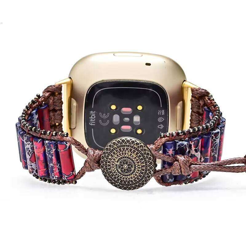 Unique Cylindrical Jasper Fitbit Versa 3 Handmade Bohemian Mixed Color Imperial Stone Smart Watch Band