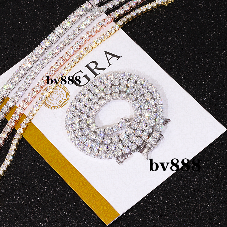 Hip Hop ecklace 925 Sterling Silver VVS Moissanite Diamond Tennis Chain ecklace Bracelet for Men Women Fine Jewelry