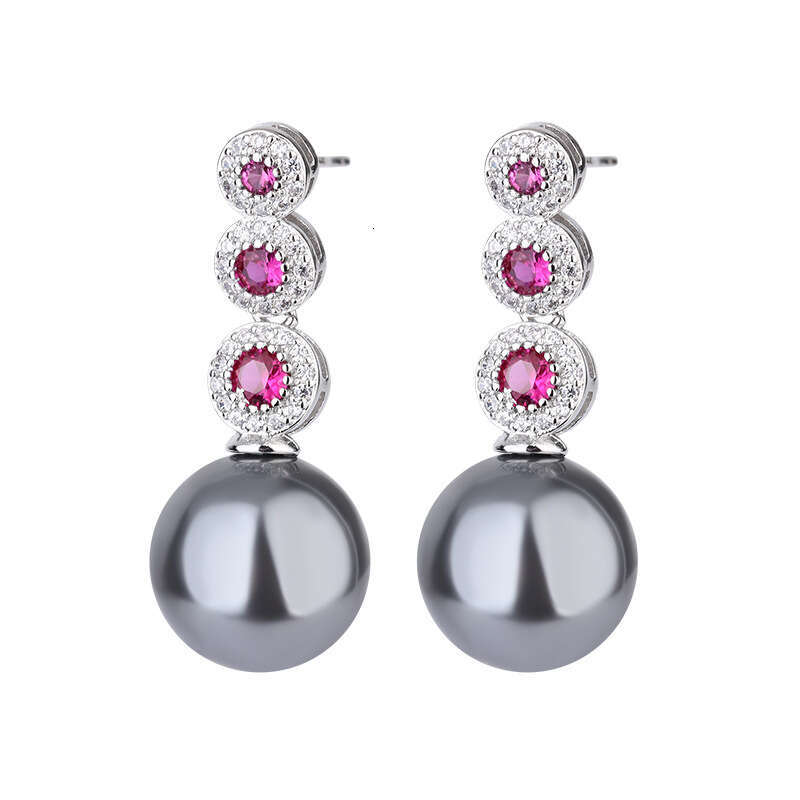 2023 New Imitation Natural Pearl Micro Inlaid Colorful Zircon White Shell Drop Red Corundum Mother-Of-Pearl Earrings D51