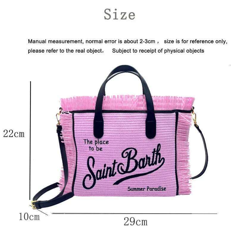 SAINT BARTH mat crossbody small bag, casual travel straw handmade tassel handbag, tote bag