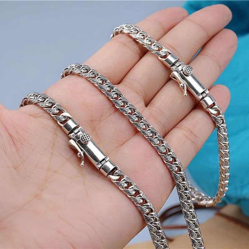 2025 fashion 100% S925 Sterling Silver 8MM Cuban Necklace Mens and Womens Trend Personality Retro Jewelry Hip Hop Necklace 250702