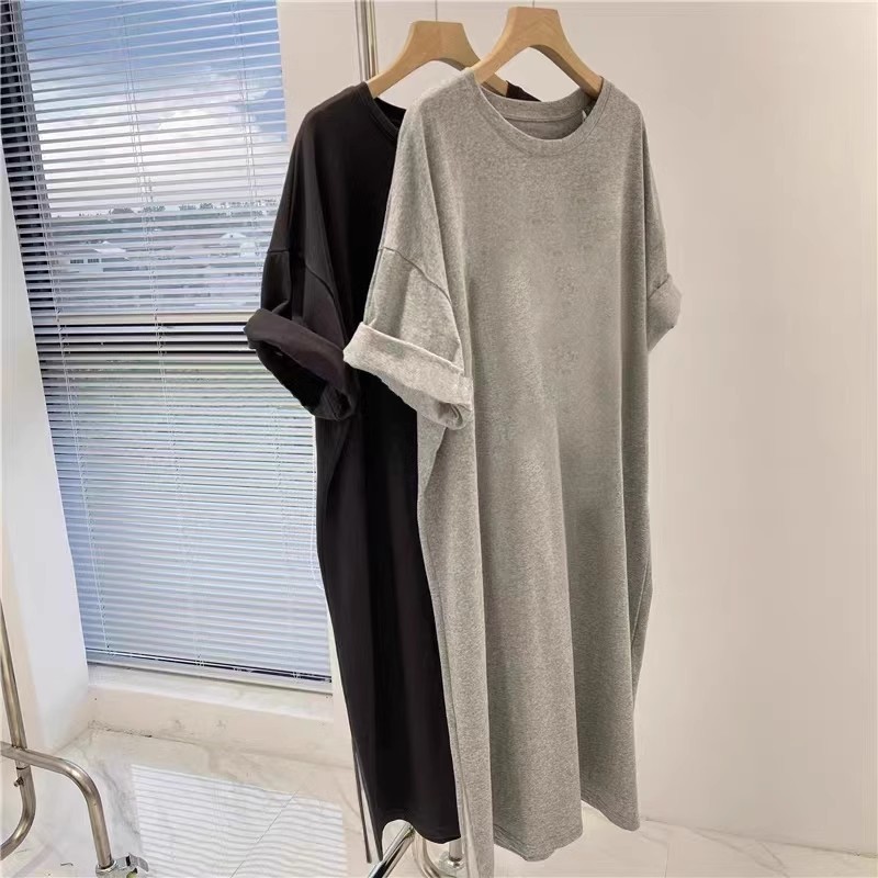X2290 New short-sleeved T-shirt dress for women over the knee mid-length 2025 summer new loose dress