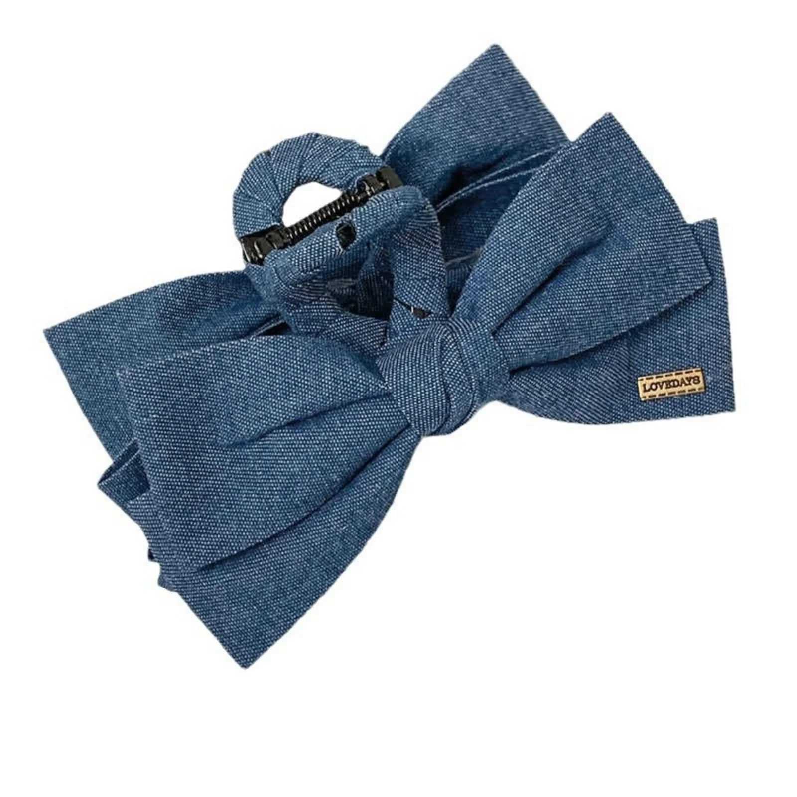1PC Cowboy Cloth Hair Clip Bow Clip Headdress Female Back of Head Plate Hair Grab Clip Temperament Large Shark Clip Hairpin Z250707