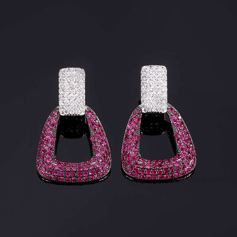 Huayoumei Jewelry Trapezoidal Ring Red Corundum Earrings Sier Needle Ins Fashion High-End Set 688