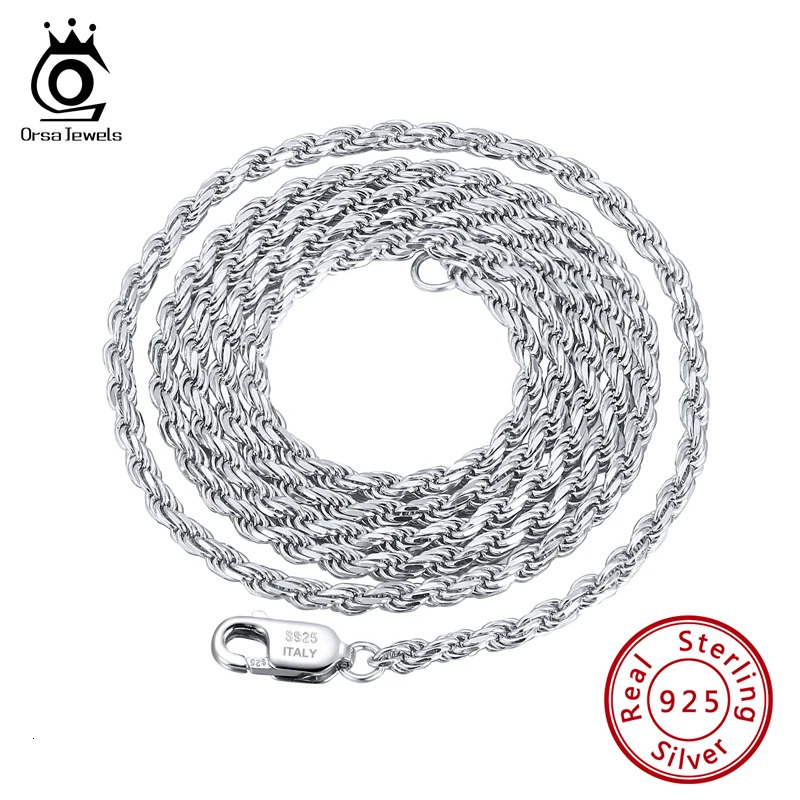 ORSA JEWELS Genuine 925 Sterling Silver Rope Chain Necklace Unisex 1mm 2mm m Italian Twist Rope Chain Choker Gift 40-60cm SC29 250702