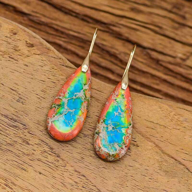 Natural Stone Simple Jasper Fashion Earrings Water Drop - Shipped