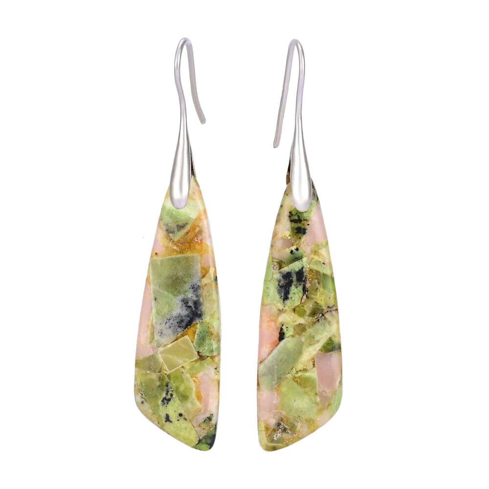 Oblique Triangle Green Jade Earrings Natural Stone Women's Gift Bohemian Style Clearance