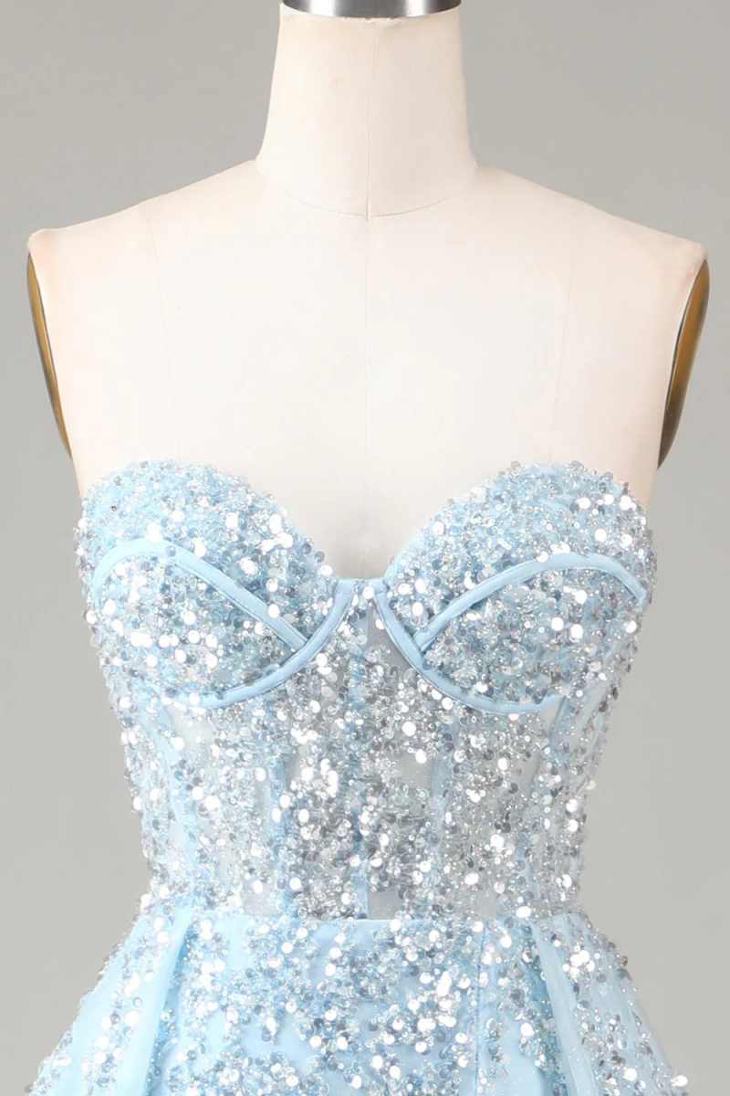 Simple Mermaid Evening Dress Strapless Sleeveless Beaded Sequins Prom Gowns Detachable Sweep Train Formal Dresses Customized