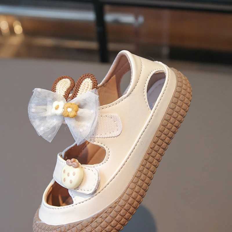 2025 High Quality Childrens Rabbit Ear Tulle Embroidered Outdoor Summer Double Strap Flat Cute Kids Sandals R250707