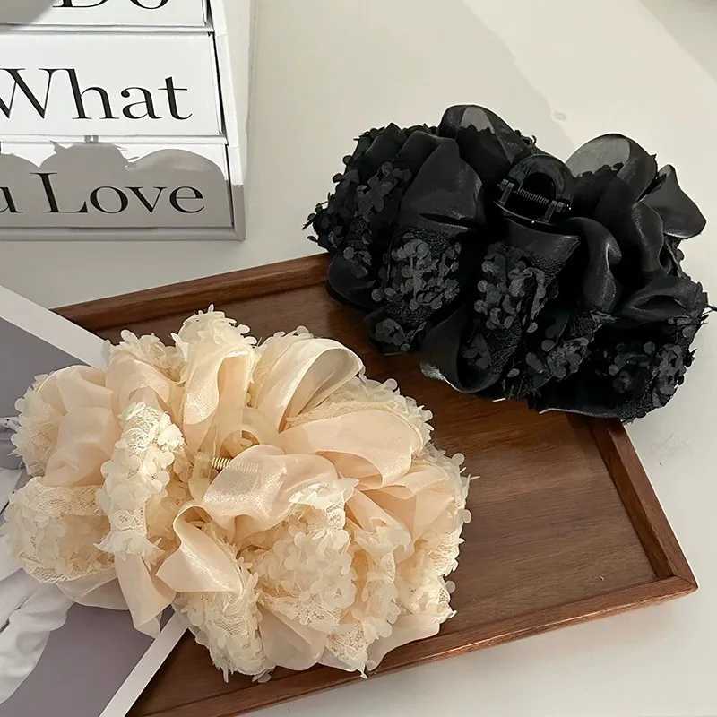 Elegance Temperament Large Claw Clip Multilayer Bow Black Fabric Ribbon Claw Jaw Clips Ponytail Hairpin Women Hair Accessories Z250707