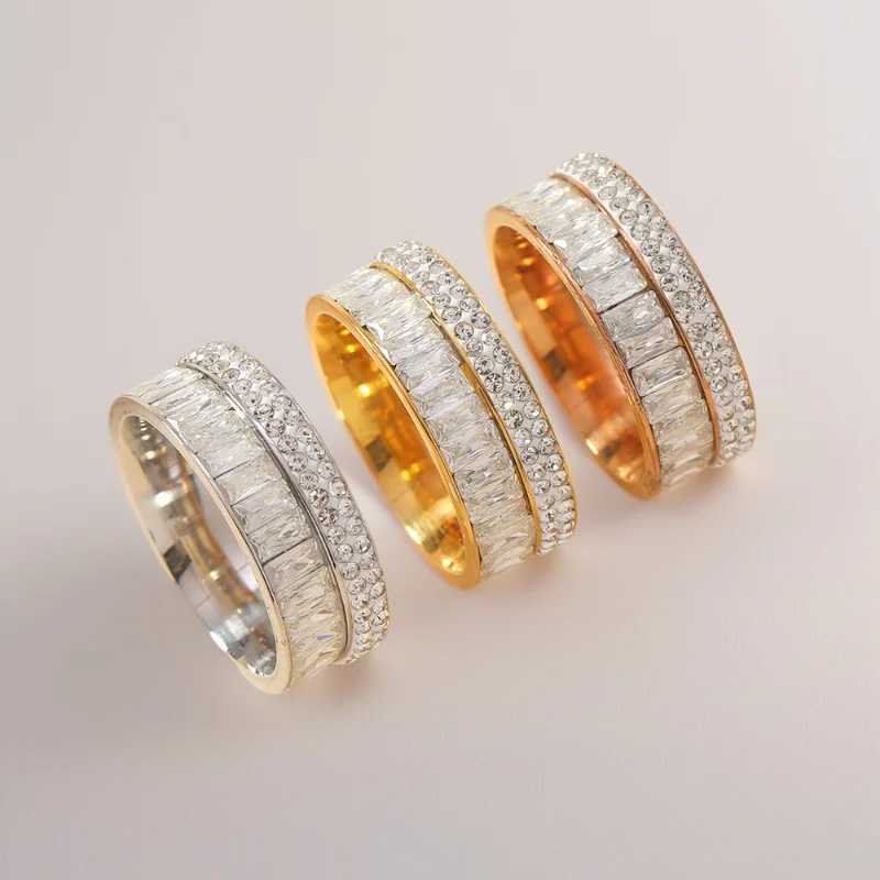 8MM Luxury Zircon Stainless Steel Finger Ring For Women 2025 New High Quality Anti-Fade Female Wedding Party Fashion Jewelry XJ250707