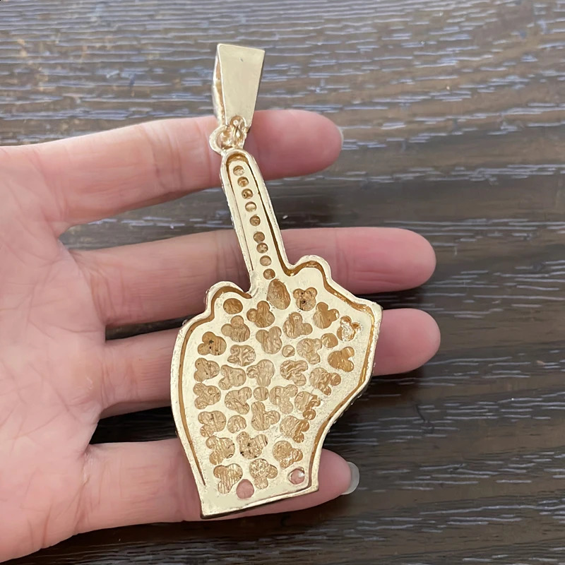 Hip Hop Big Polite Gesture Middle Finger Pendant Necklace with 11mm Crystal Cuban Chain HipHop Iced Out Necklaces for Men and Women 250707