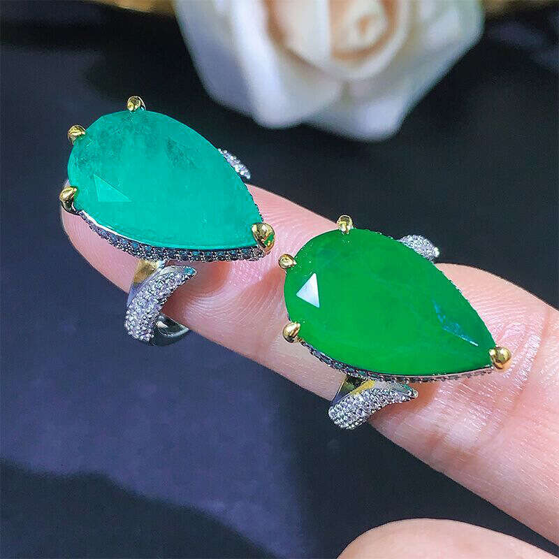 Autumn Winter New Style Paraiba Zircon Ring Open Emerald Simple Luxury 88B