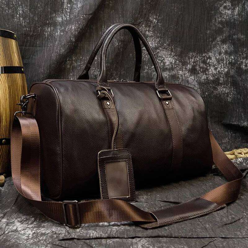 Genuine Men Women Cow Leather Carry On Lage Travel Shoulder Male Female Weekend Duffle Bag