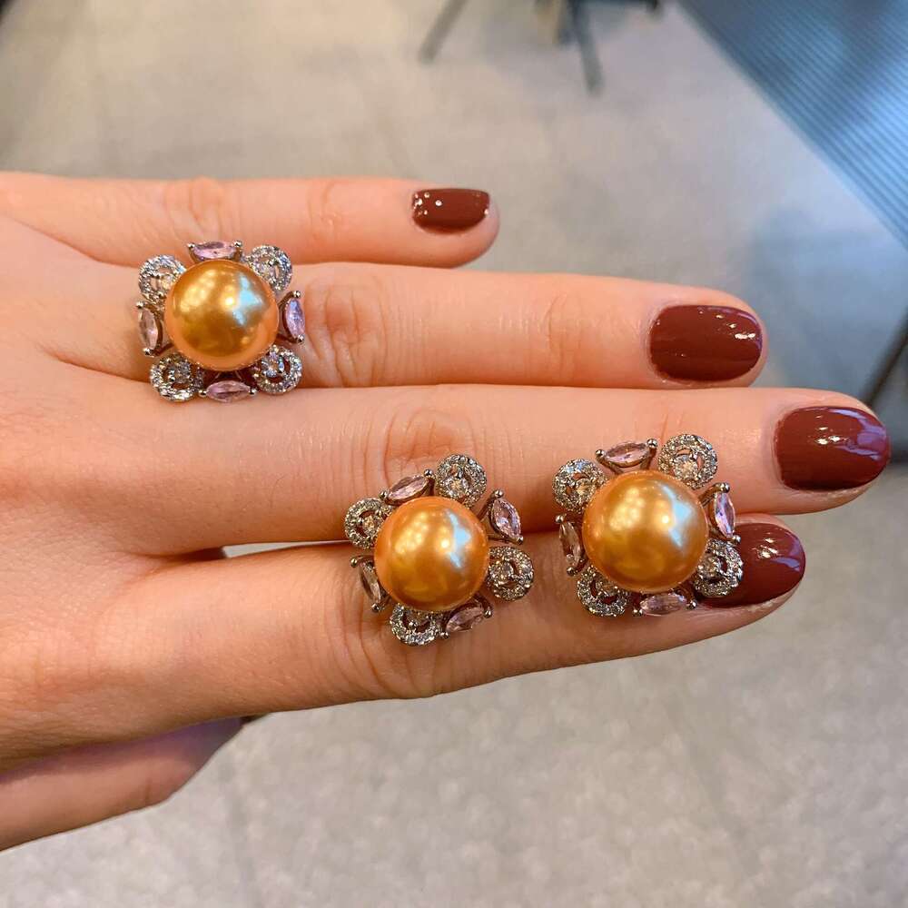 Douyin Live Australian Gemstone Set Pearl Ring Pendant New Style 1Cb