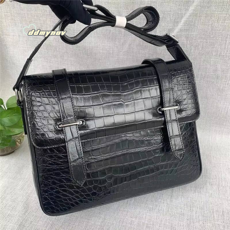 Authentic Exotic Crocodile Belly Skin Mens Satchels Messenger Genuine Alligator Leather Male Casual Single Shoulder Bag ddmynov