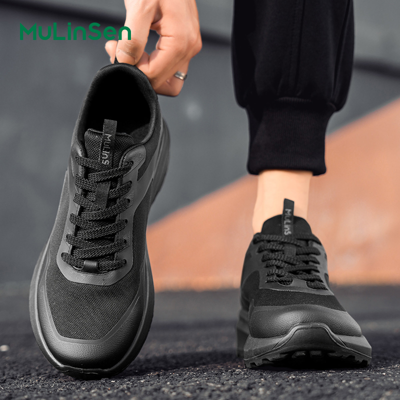 Mulinsen men's shoes spring and summer thin breathable men's mesh sports shoes 2025 new black casual shock-absorbing running shoes