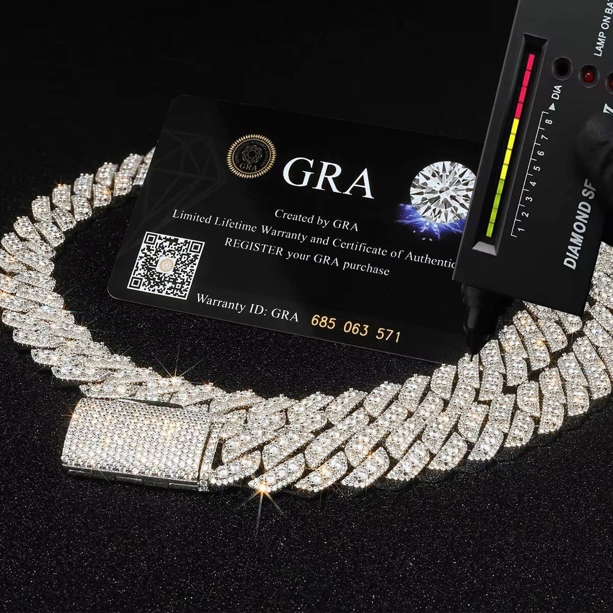 Hiphop Bust Down Sterling Sier Necklace Vvs Moissanite Dia 15mm Iced Out Cuban Link Chain